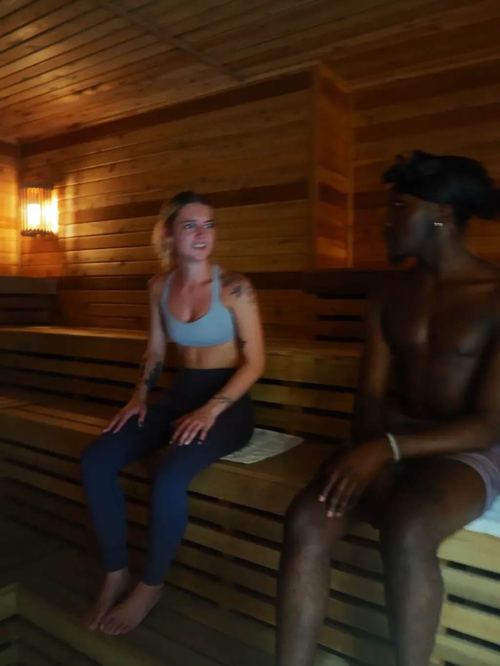 Group of friends sharing a Finnish sauna round at Sauna Culture Charlotte